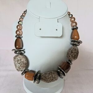 Paparazzi In Good Glazes Peach Necklace Chunky Bold Statement Speckled Faux Rock